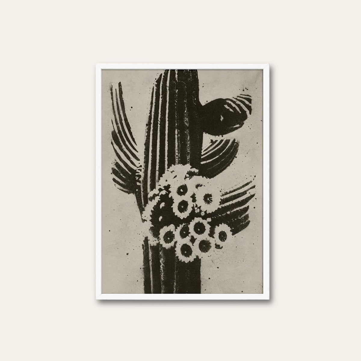 Saguaro Bloom western print in a white frame