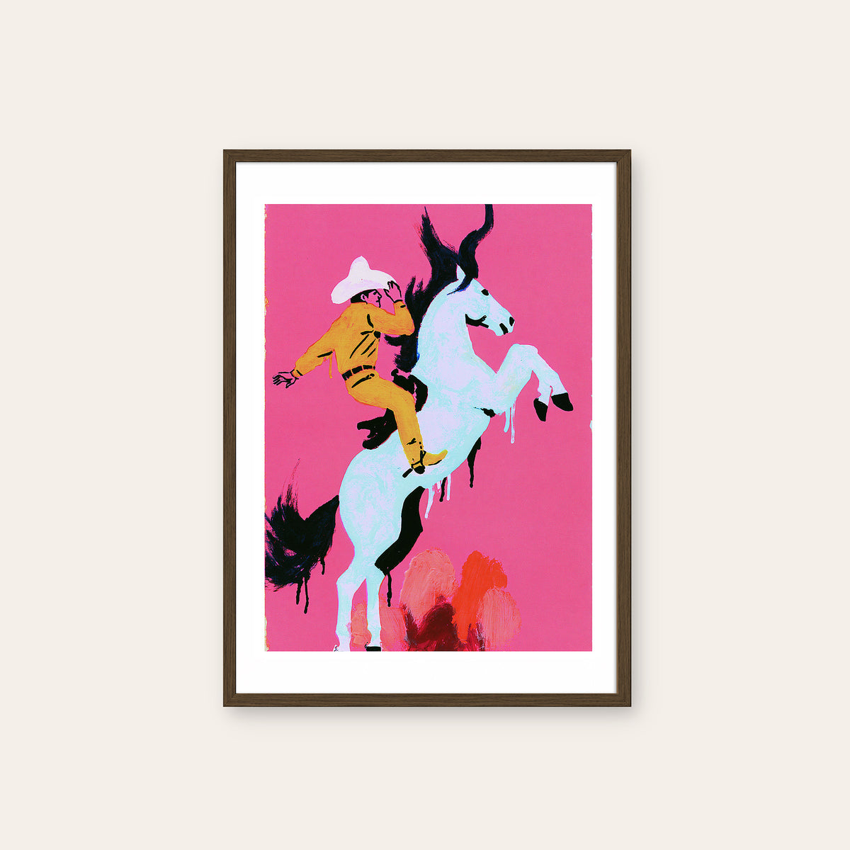 Pink Rodeo - Pop Art Cowboy Print - dark wood frame