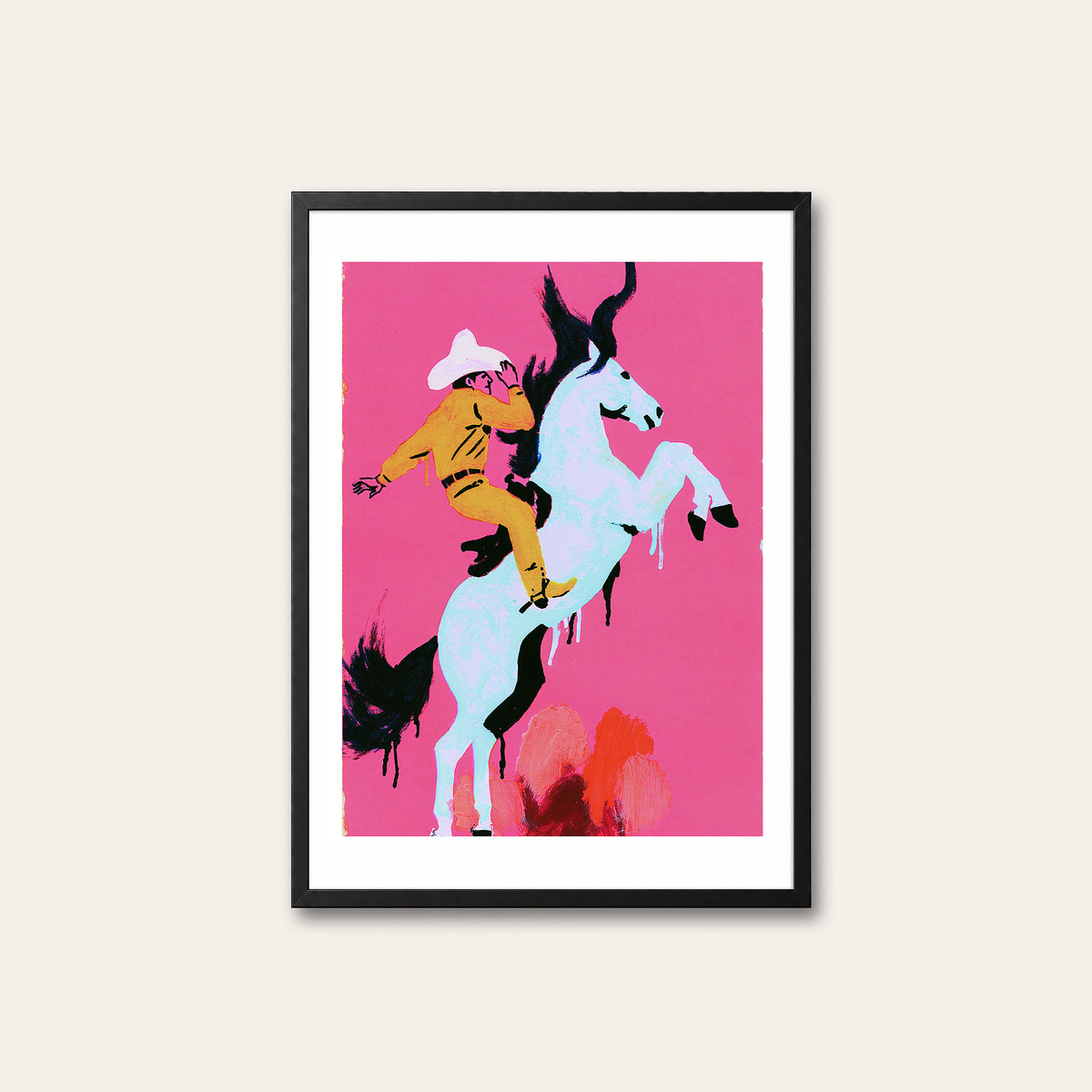 Pink Rodeo - Pop Art Cowboy Print - black frame