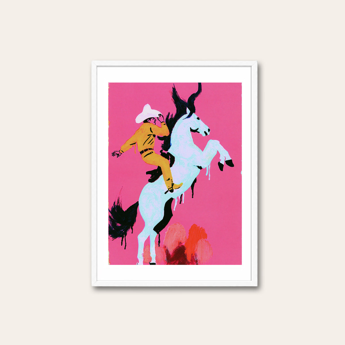 Pink Rodeo - Pop Art Cowboy Print - white frame