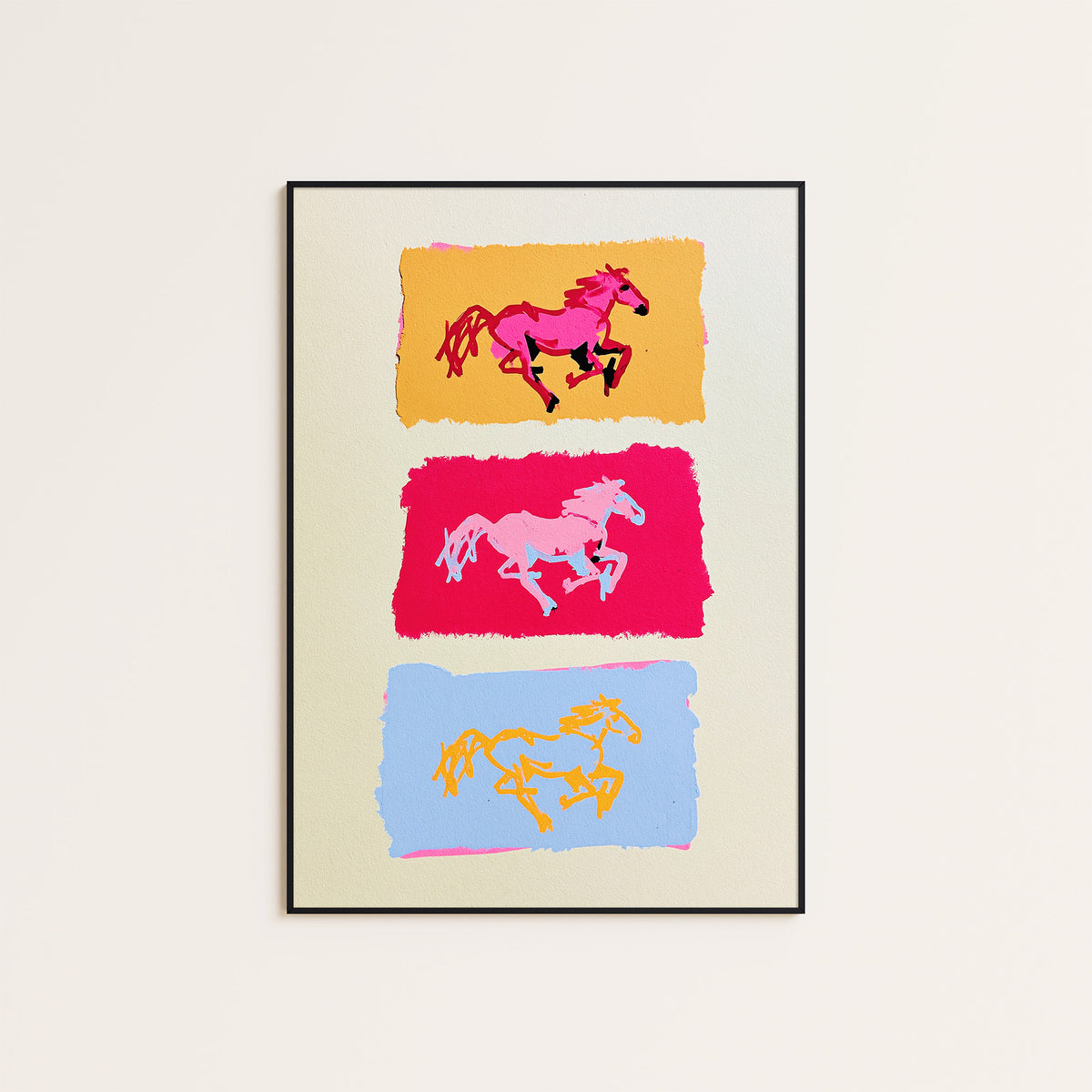 Triple Gallop - Colorful Horse Print - framed artwork overview