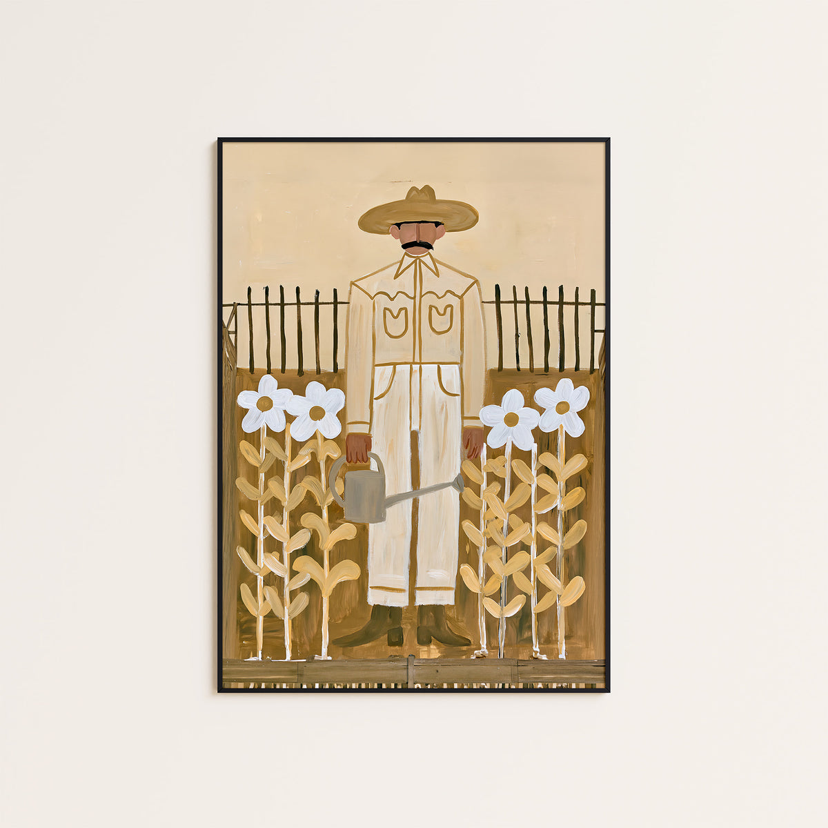 Gentle Frontier - Gardening Cowboy Print - framed artwork overview