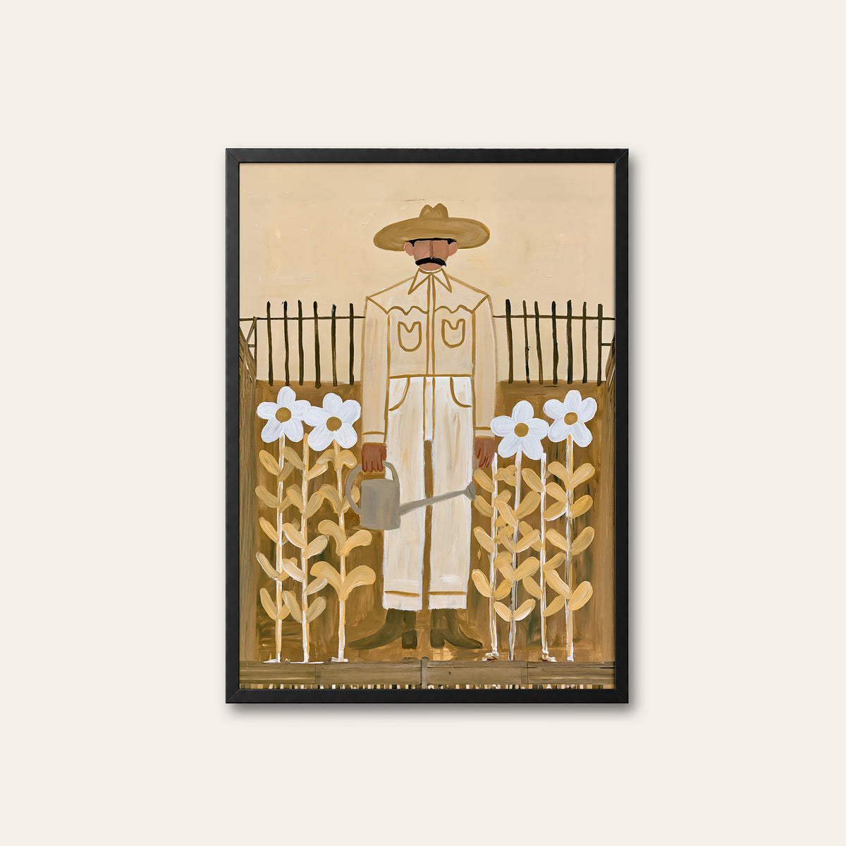 Gentle Frontier - Gardening Cowboy Print - black frame