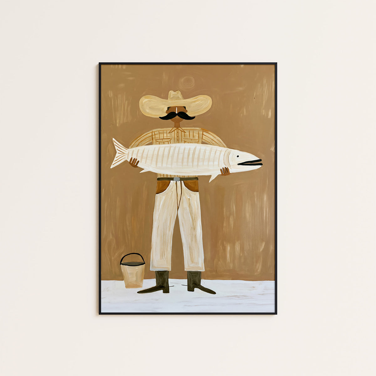 Quite the Catch - Fishing Cowboy Print - framed artwork overview