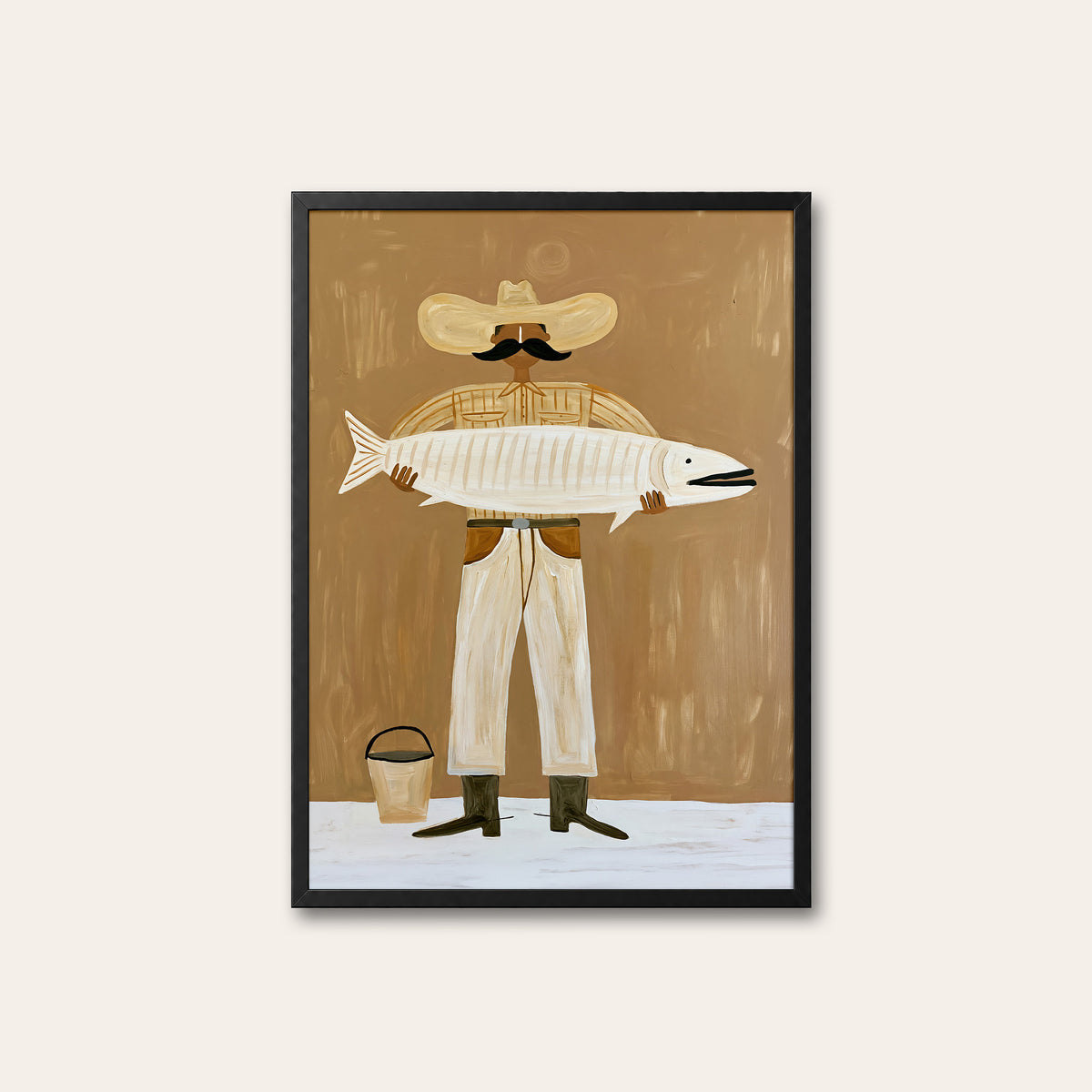 Quite the Catch - Fishing Cowboy Print - black frame