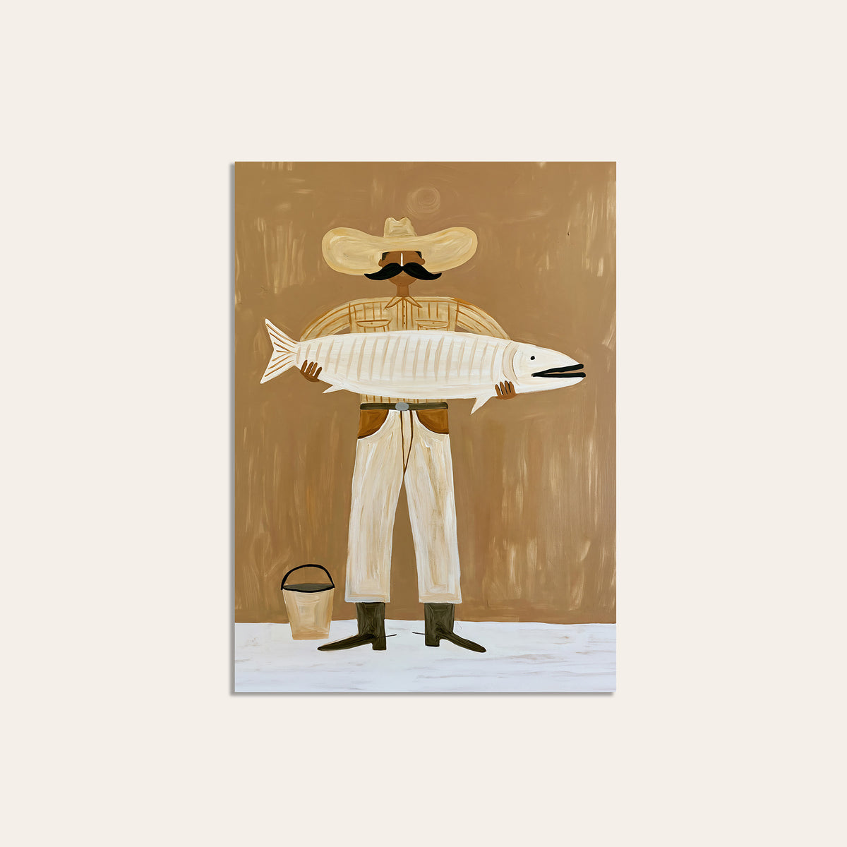 Quite the Catch - Fishing Cowboy Print - unframed print