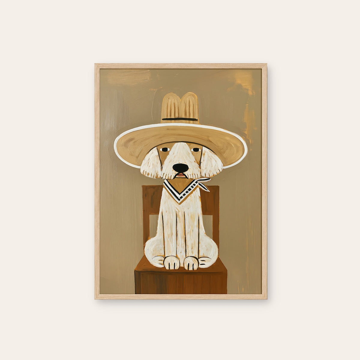 Little Deputy - Cowboy Dog Print - natural wood frame