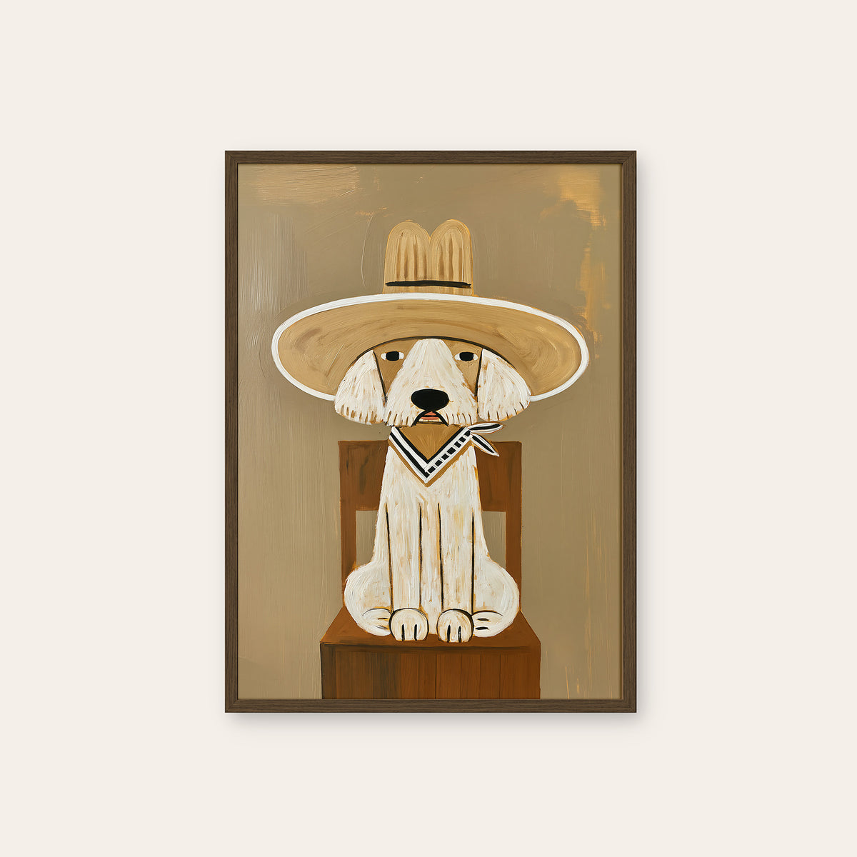 Little Deputy - Cowboy Dog Print - dark wood frame