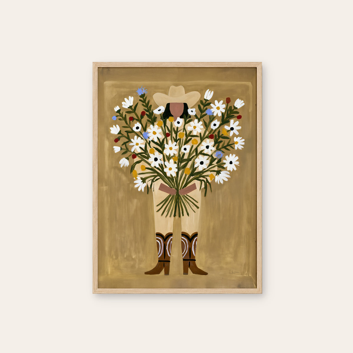 Flowers for You - Bouquet Cowboy Print - natural wood frame
