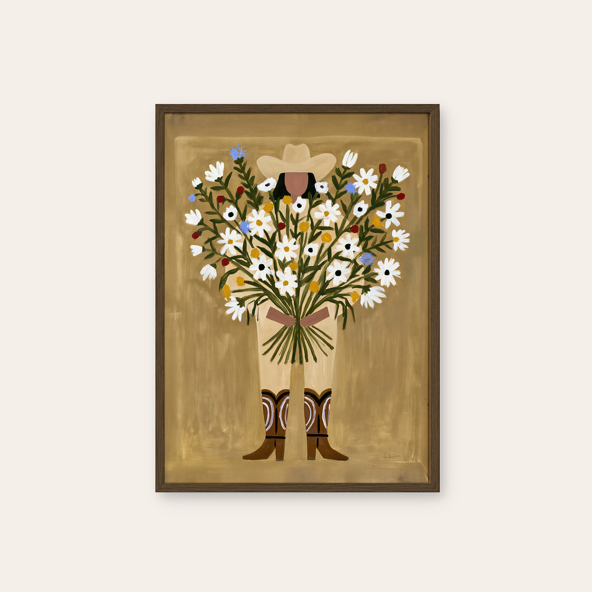 Flowers for You - Bouquet Cowboy Print - dark wood frame
