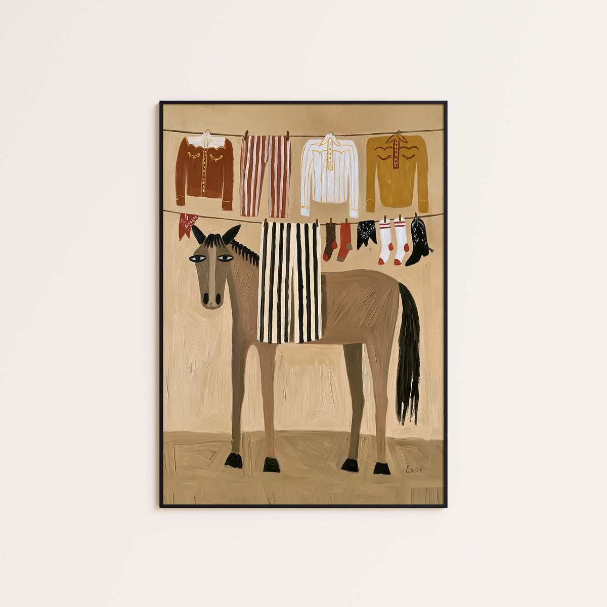 Ranch Laundry Day - Illustrated Horse Print - framed artwork overview