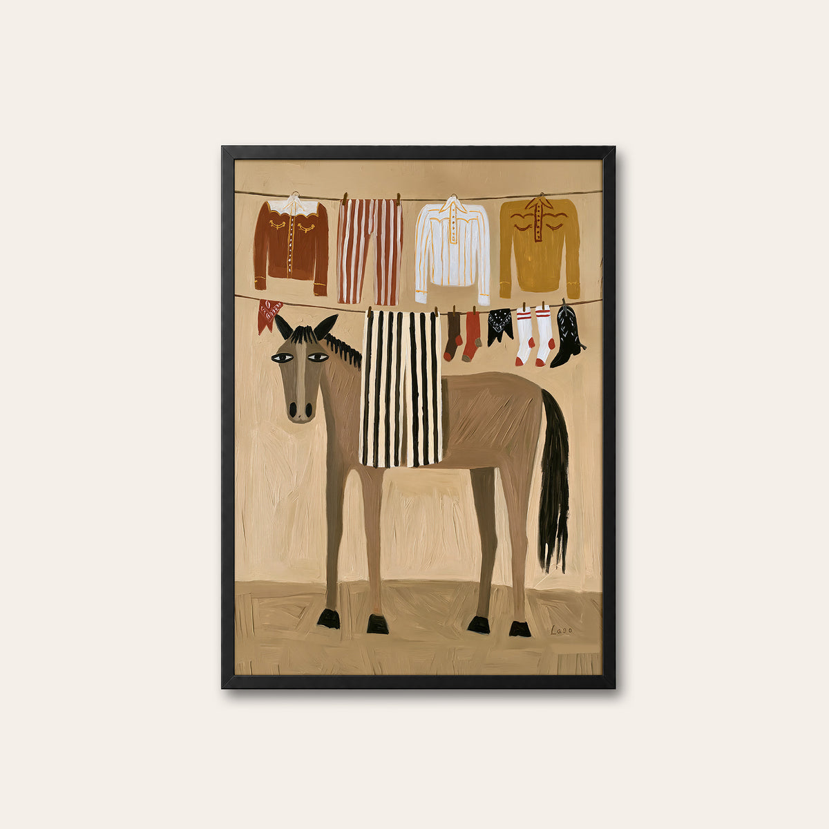 Ranch Laundry Day - Illustrated Horse Print - black frame