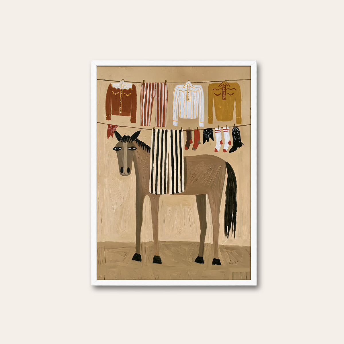Ranch Laundry Day - Illustrated Horse Print - white frame