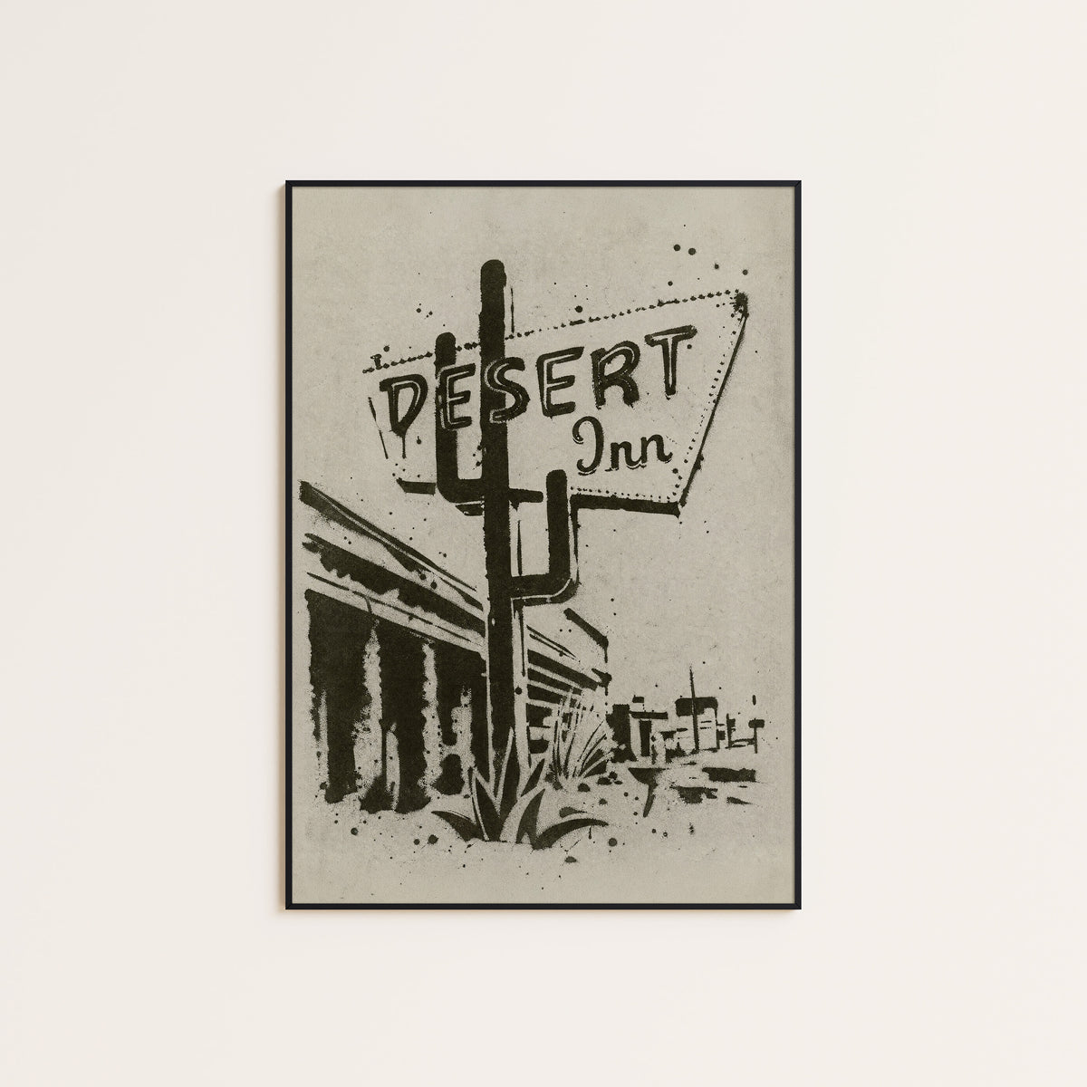 Desert Inn western print displayed in a slim black frame