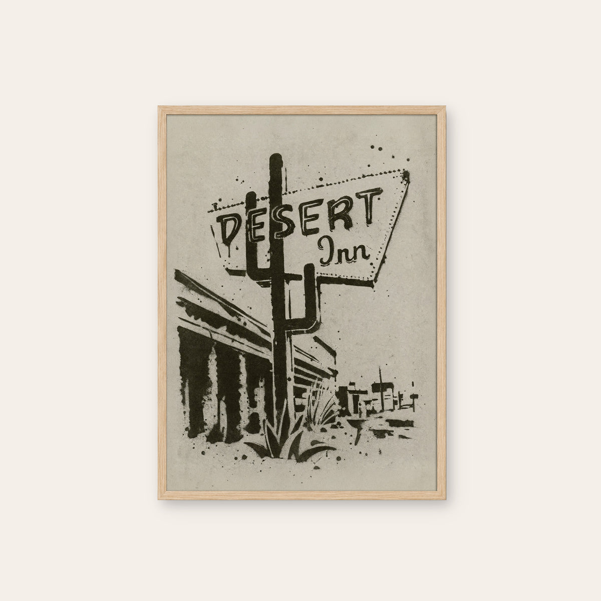 Desert Inn western print in a natural wood frame