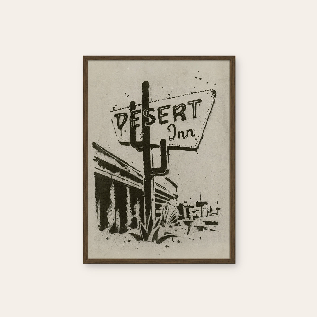 Desert Inn western print in a dark wood frame