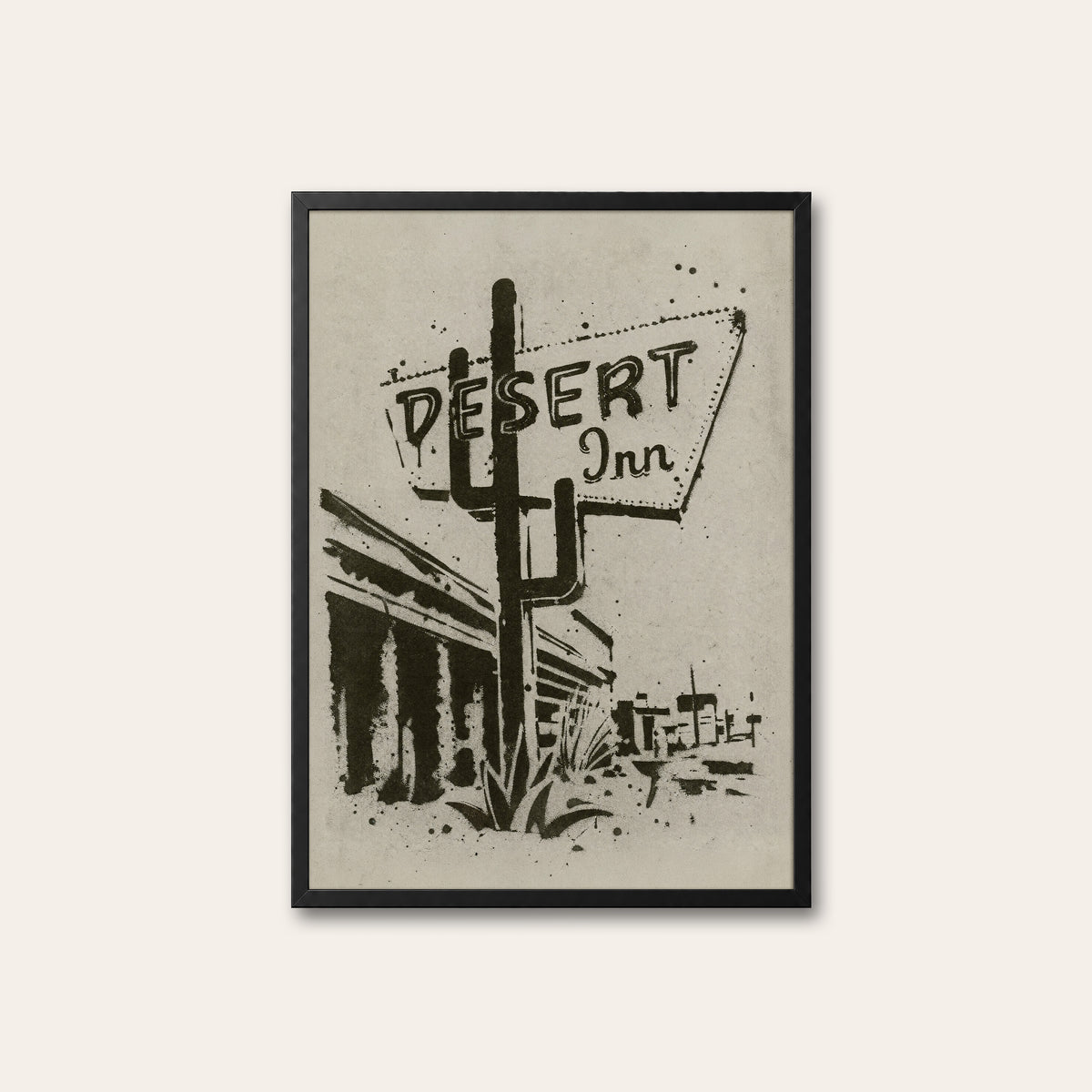 Desert Inn western print in a black frame