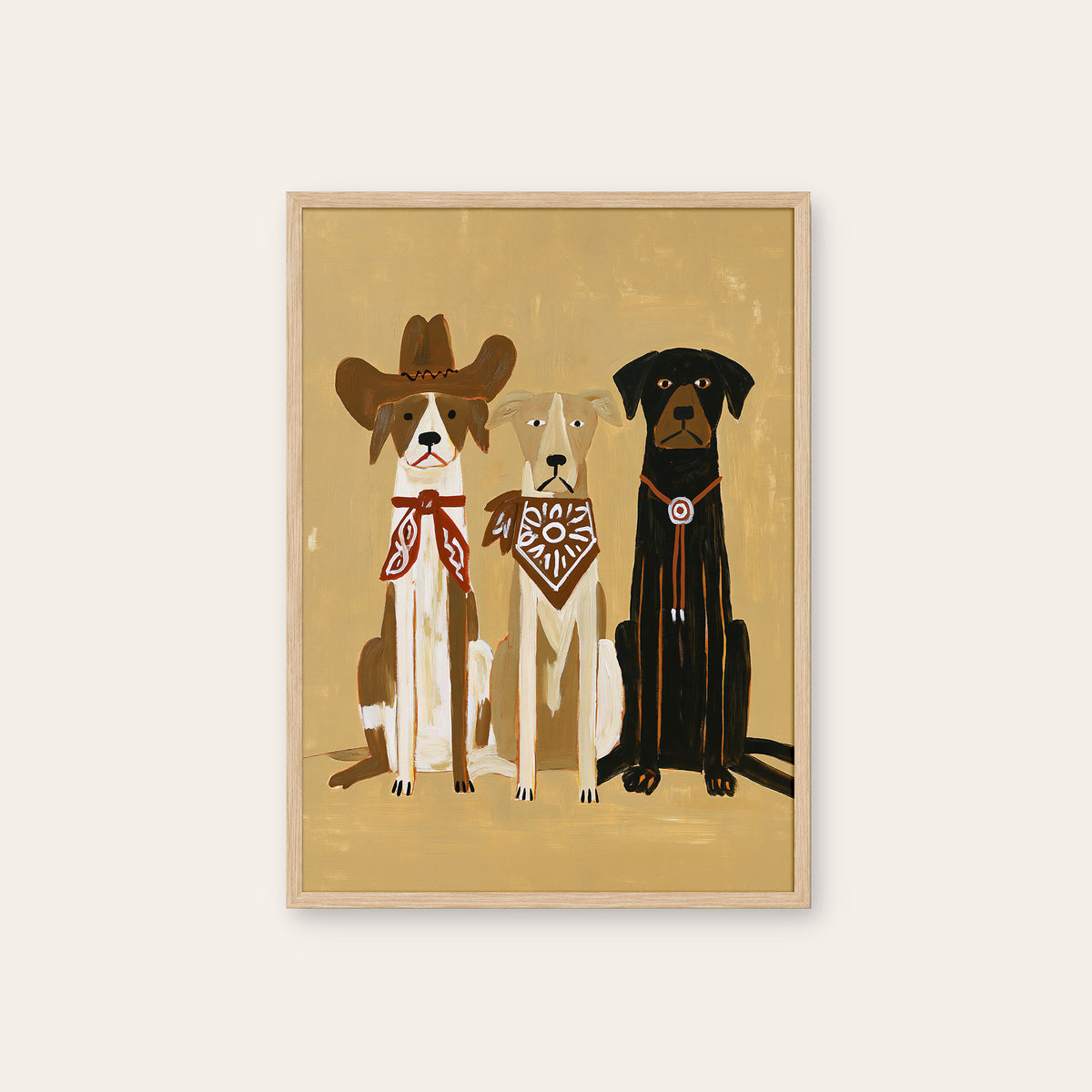 The Good Dog Posse - Western Trio Print - natural wood frame