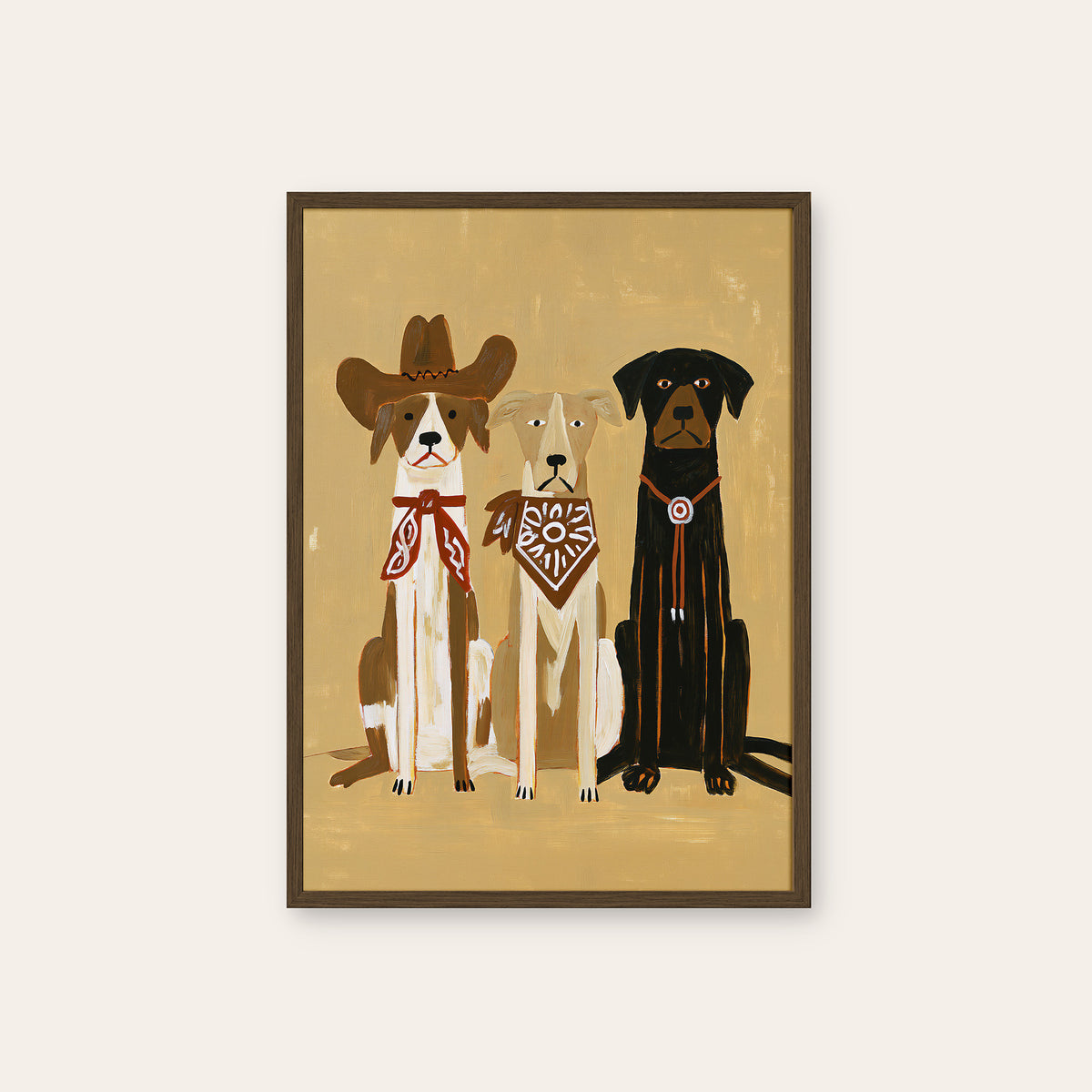 The Good Dog Posse - Western Trio Print - dark wood frame
