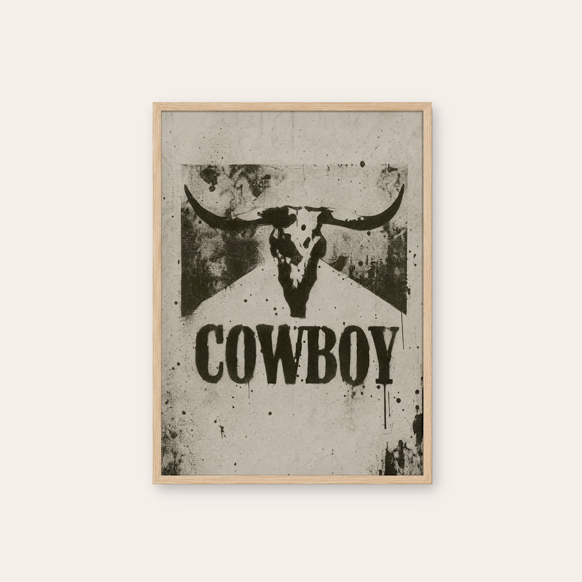 Cowboy Skull western print in a natural wood frame