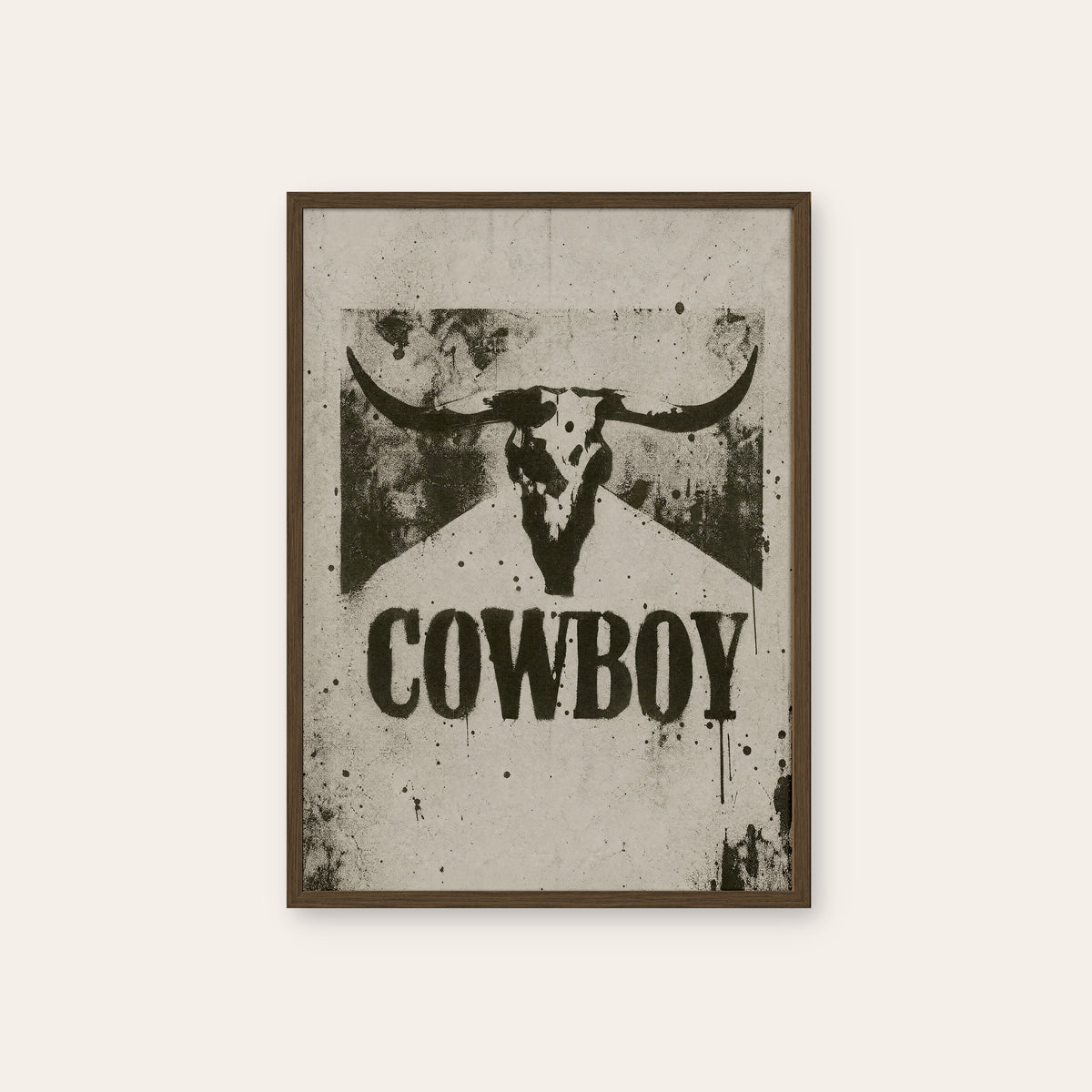 Cowboy Skull western print in a dark wood frame