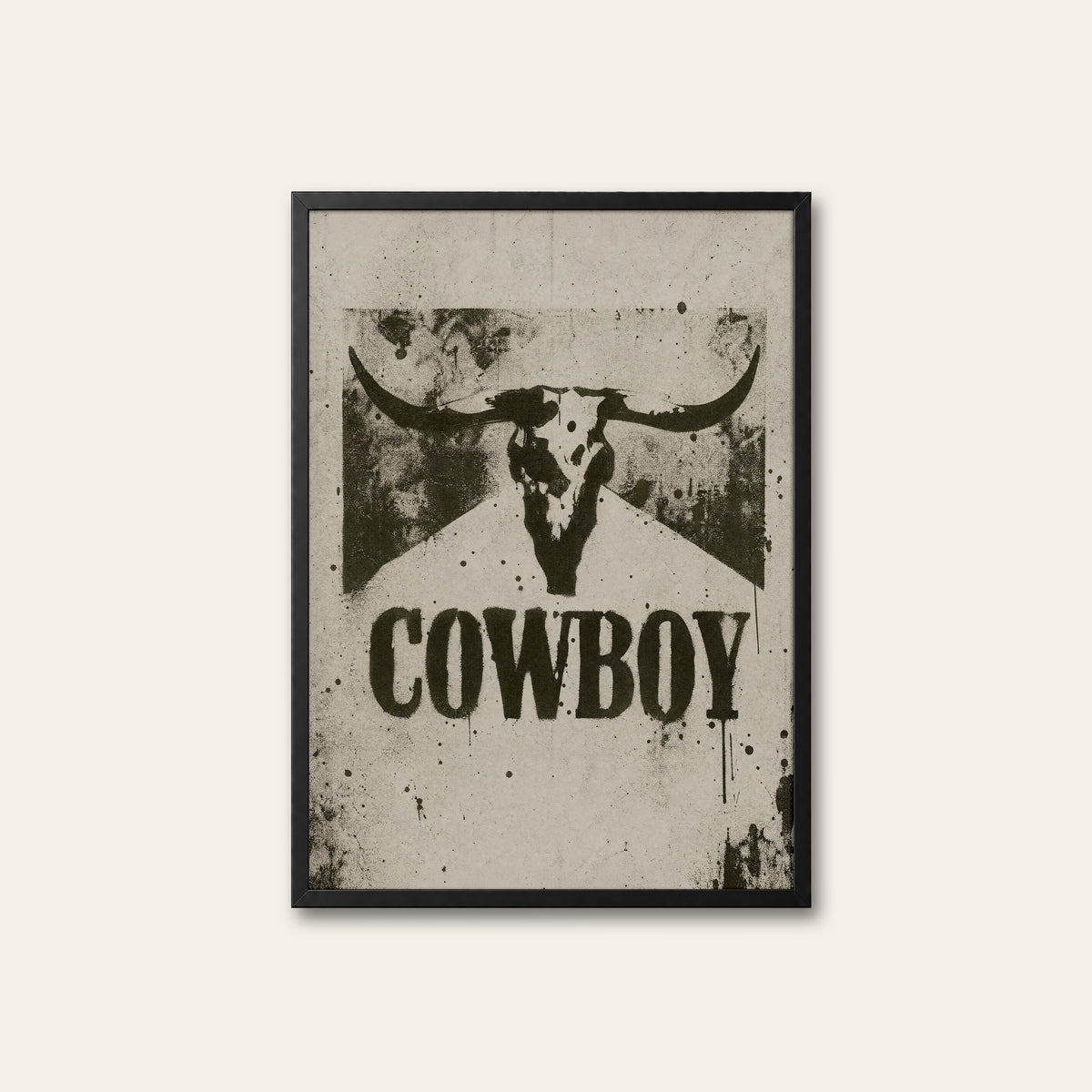 Cowboy Skull western print in a black frame