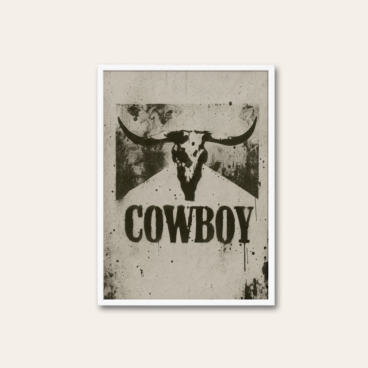 Cowboy Skull western print in a white frame