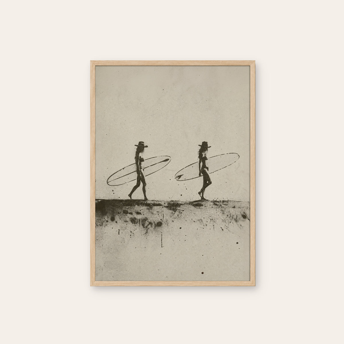 Cowgirl Surfers western print in a natural wood frame