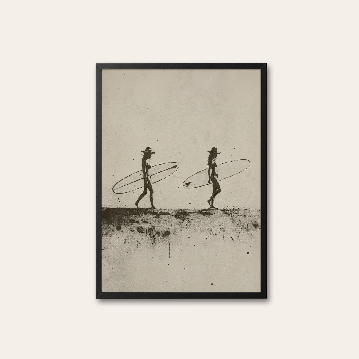 Cowgirl Surfers western print in a black frame