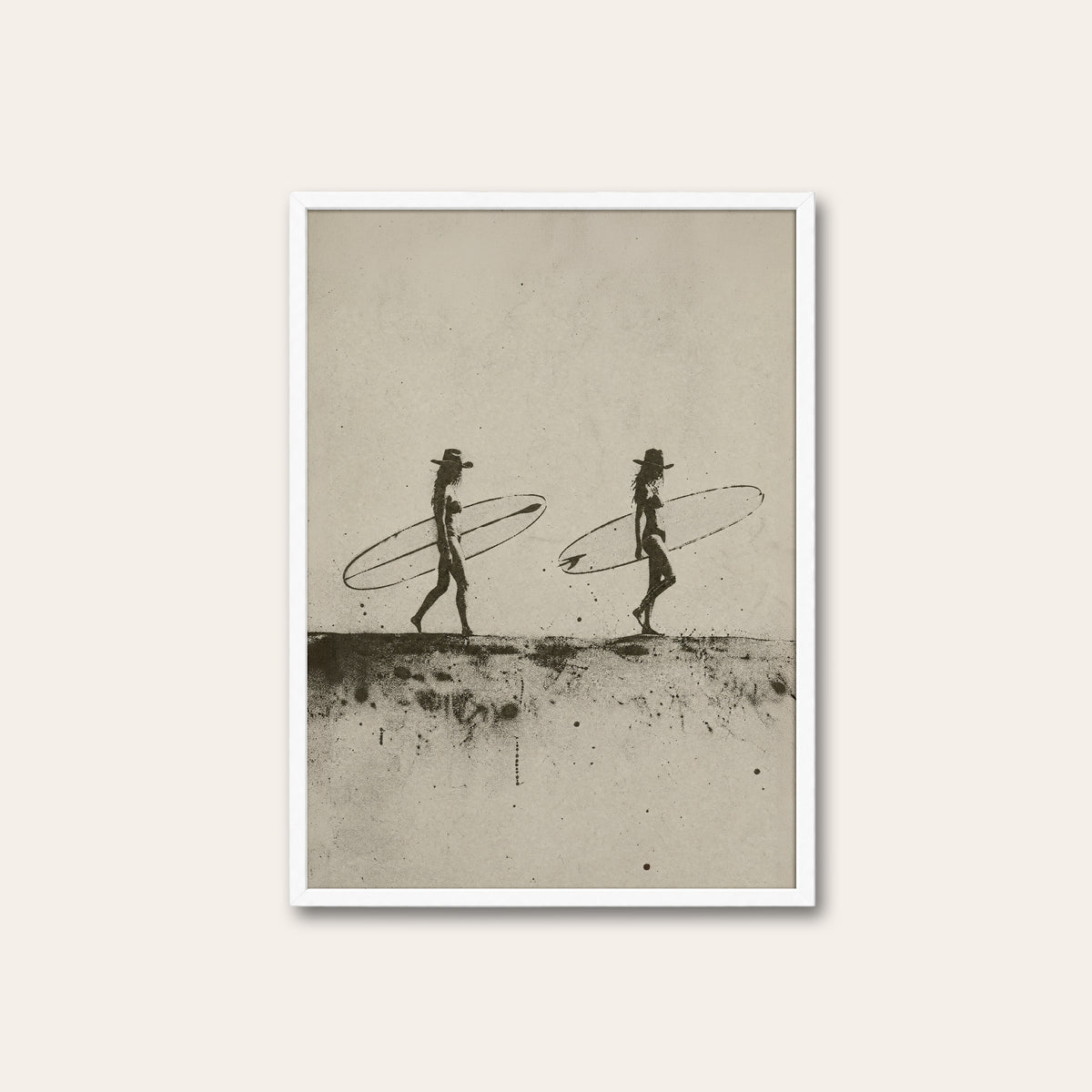Cowgirl Surfers western print in a white frame