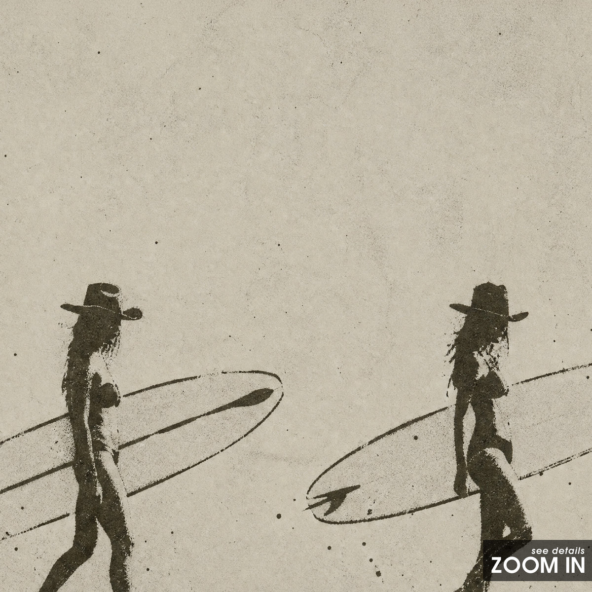 Cowgirl Surfers artwork, close-up of the printed details