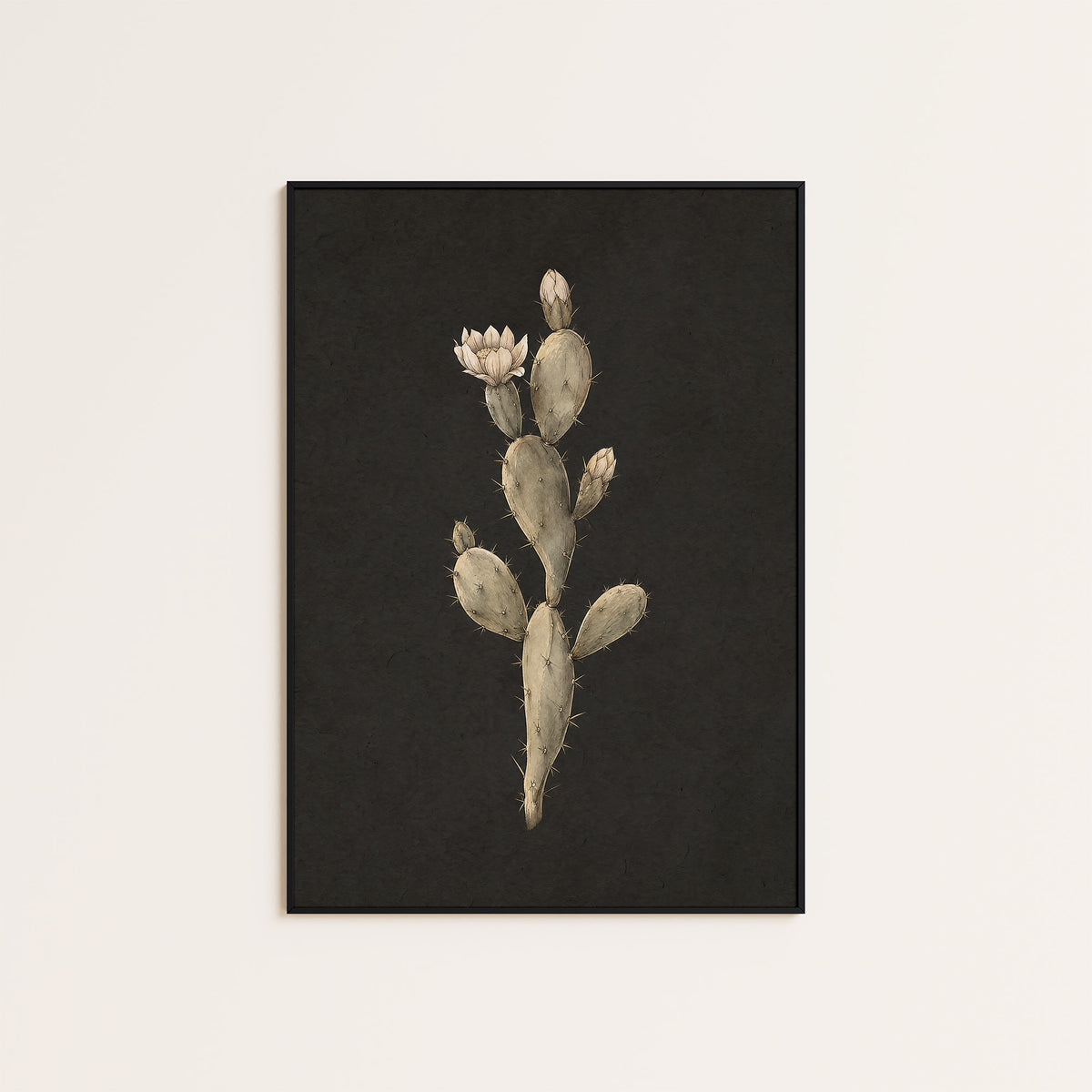 Prickly Pear Study - Charcoal Botanical Print - framed artwork overview