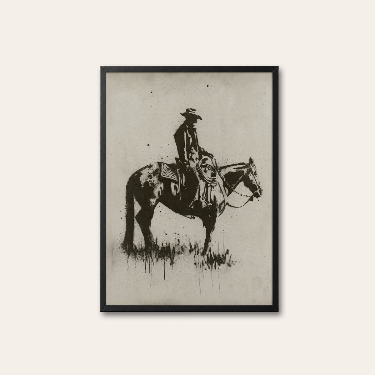 Lone Rider on the Range western print in a black frame