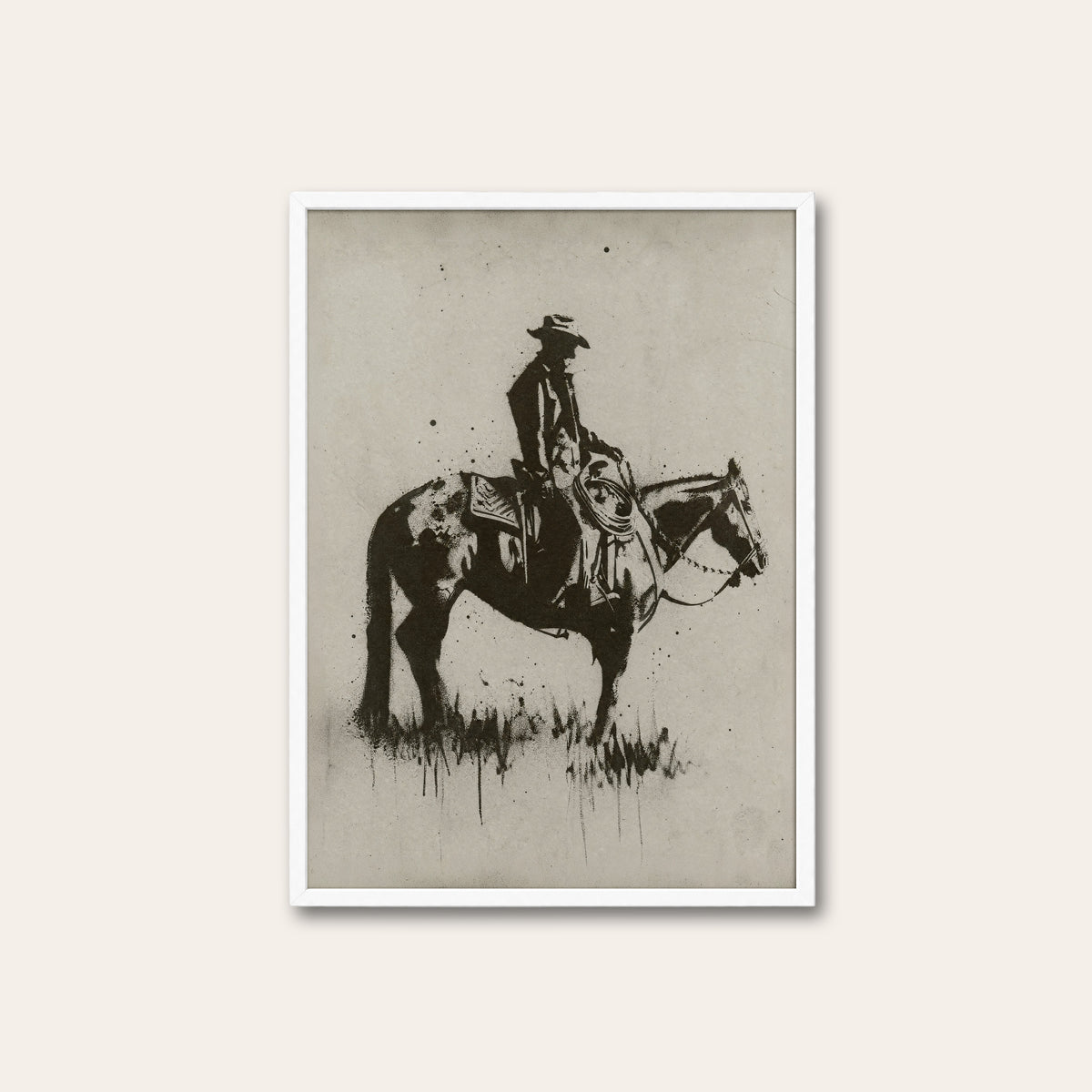 Lone Rider on the Range western print in a white frame