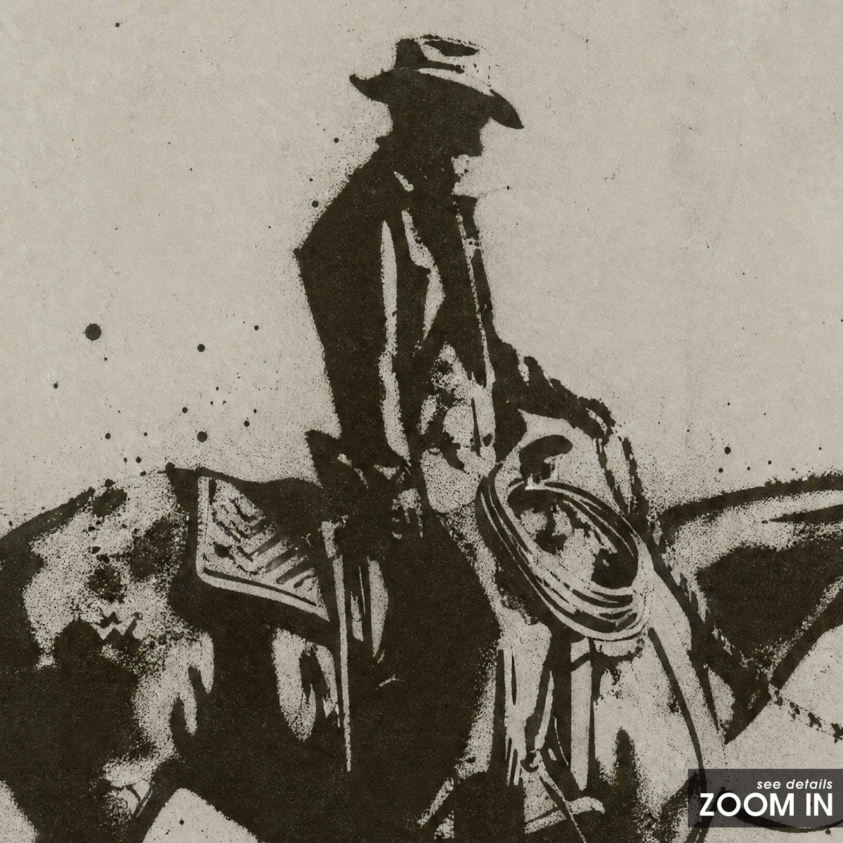 Lone Rider on the Range artwork, close-up of the printed details