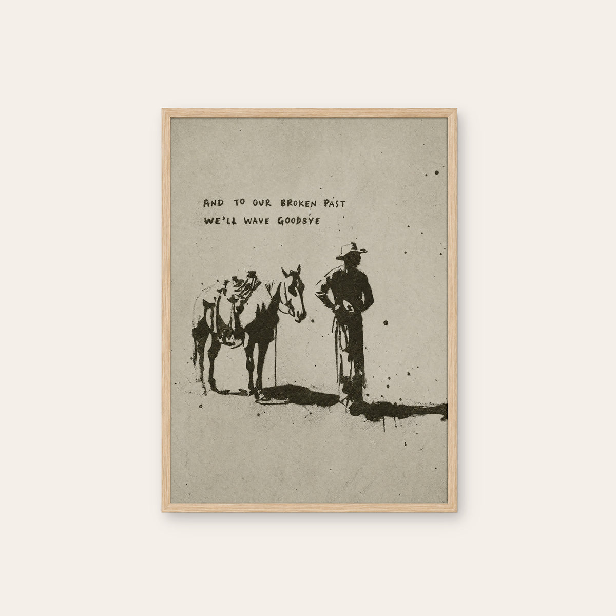 Goodbye to the Past western print in a natural wood frame