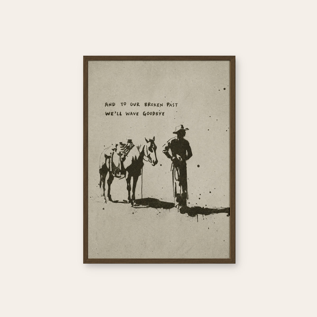 Goodbye to the Past western print in a dark wood frame
