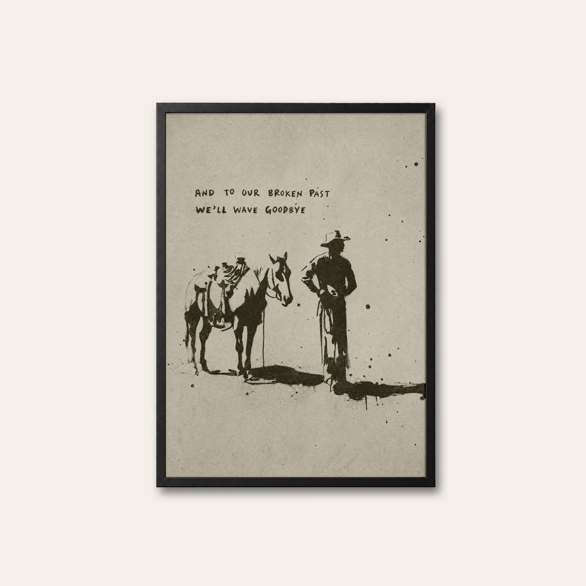 Goodbye to the Past western print in a black frame