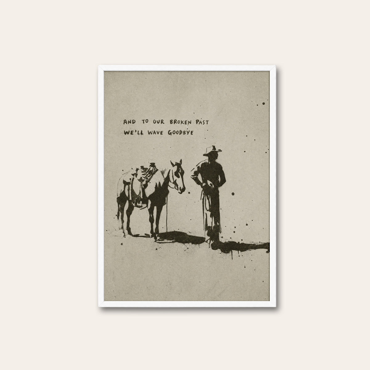 Goodbye to the Past western print in a white frame