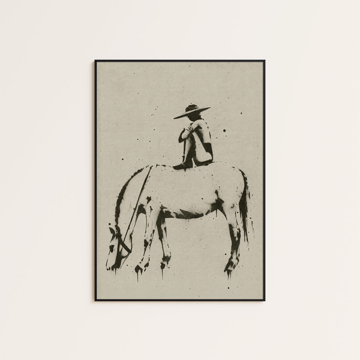 Quiet Trail Horse western print displayed in a slim black frame