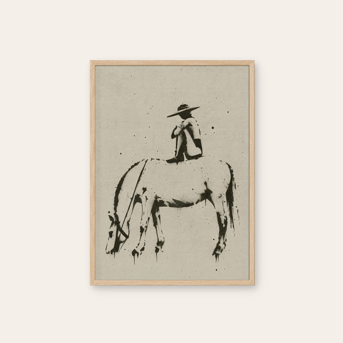 Quiet Trail Horse western print in a natural wood frame