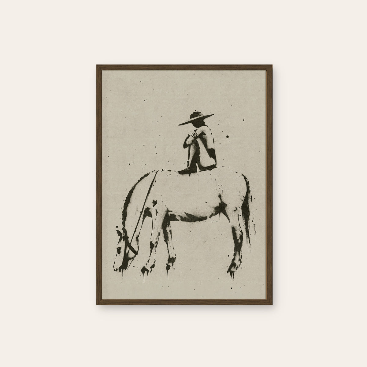 Quiet Trail Horse western print in a dark wood frame