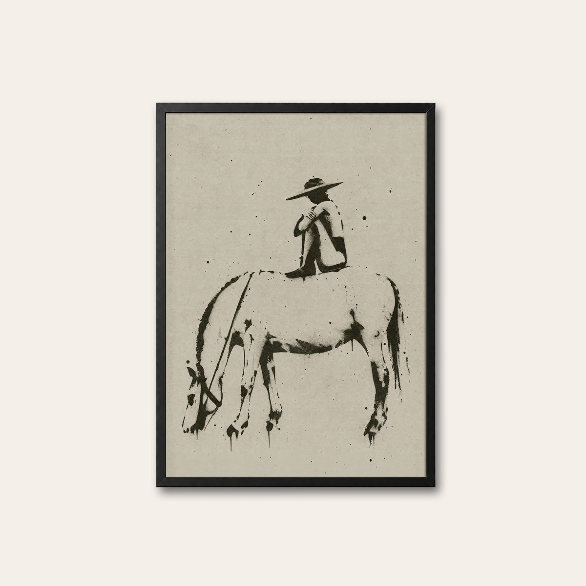 Quiet Trail Horse western print in a black frame
