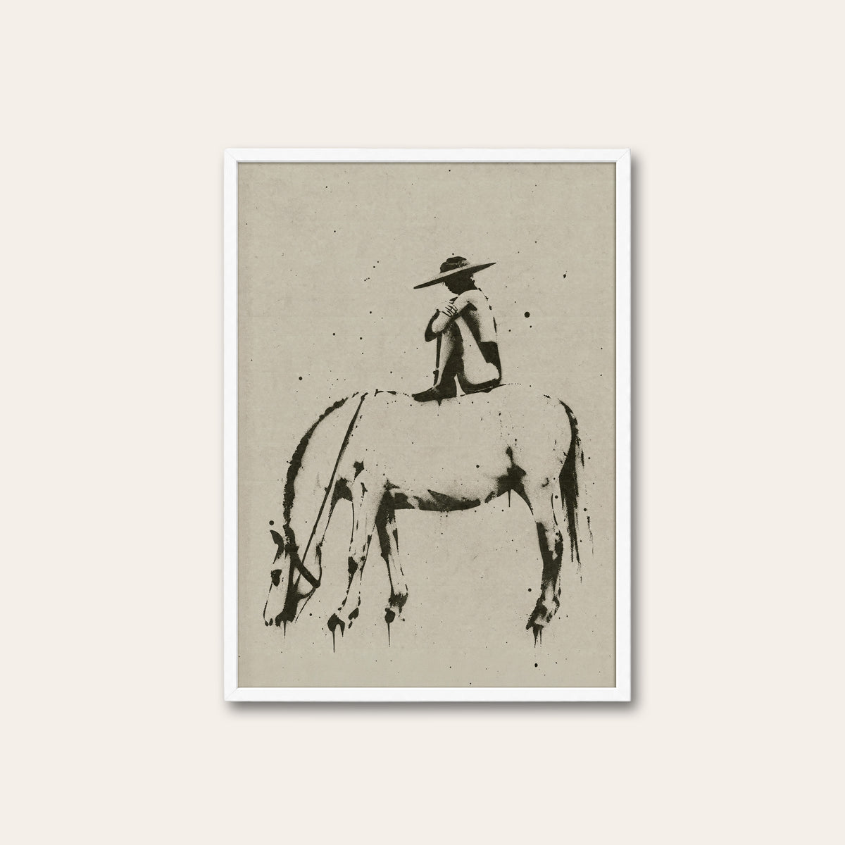 Quiet Trail Horse western print in a white frame