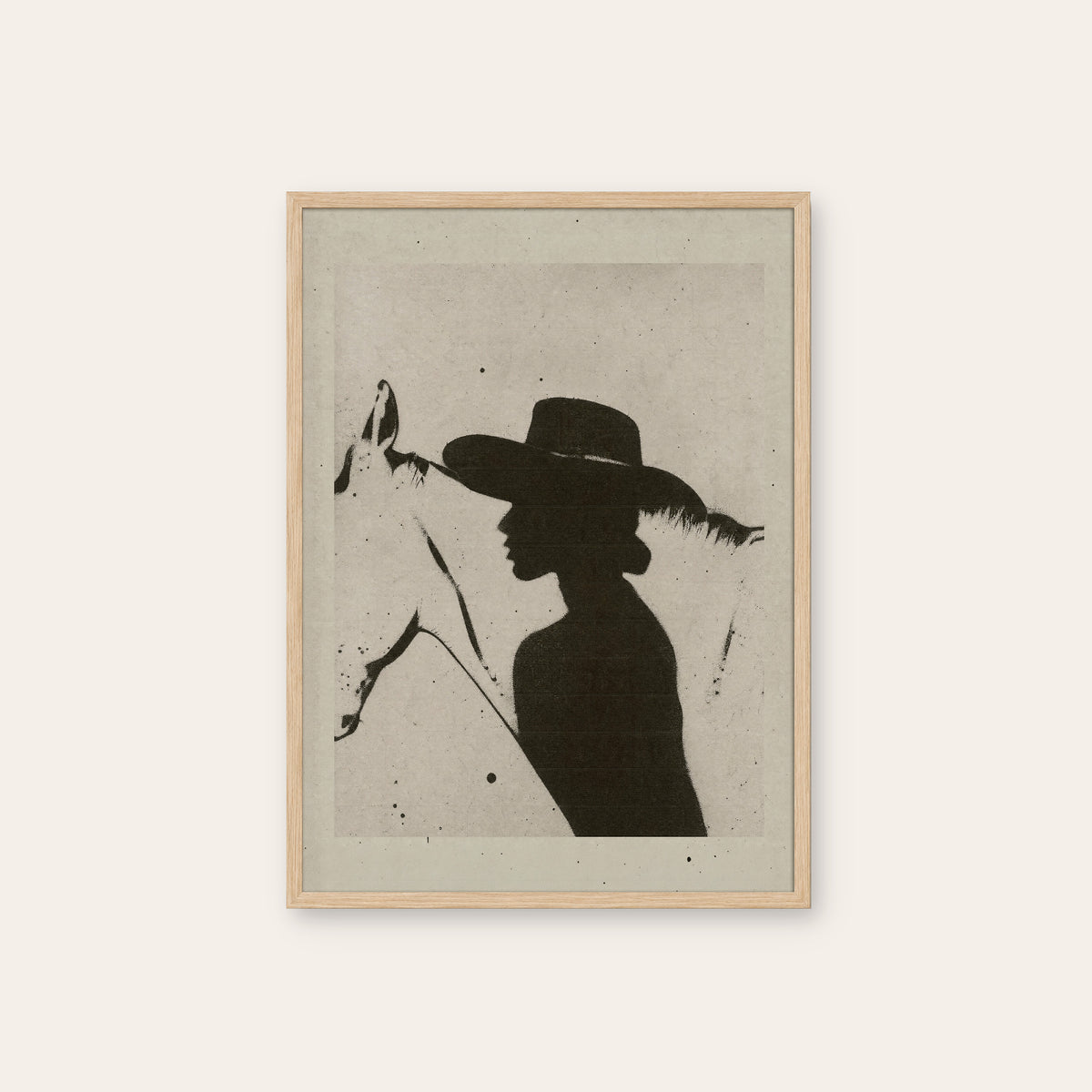 Cowgirl Silhouette western print in a natural wood frame