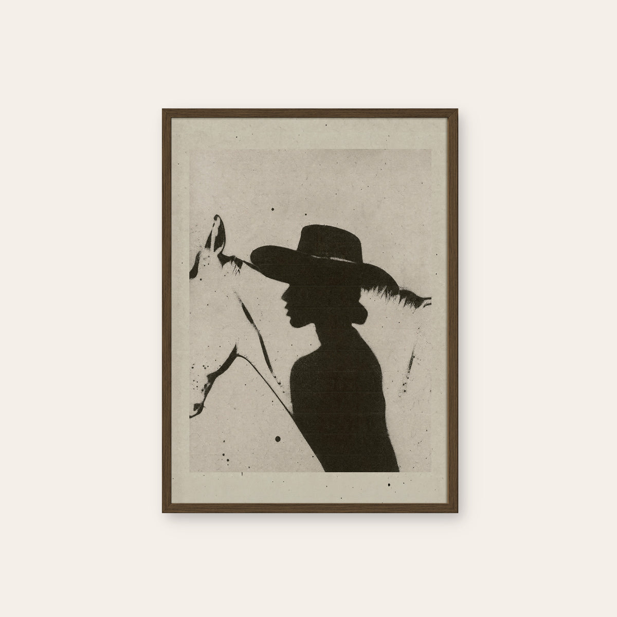 Cowgirl Silhouette western print in a dark wood frame