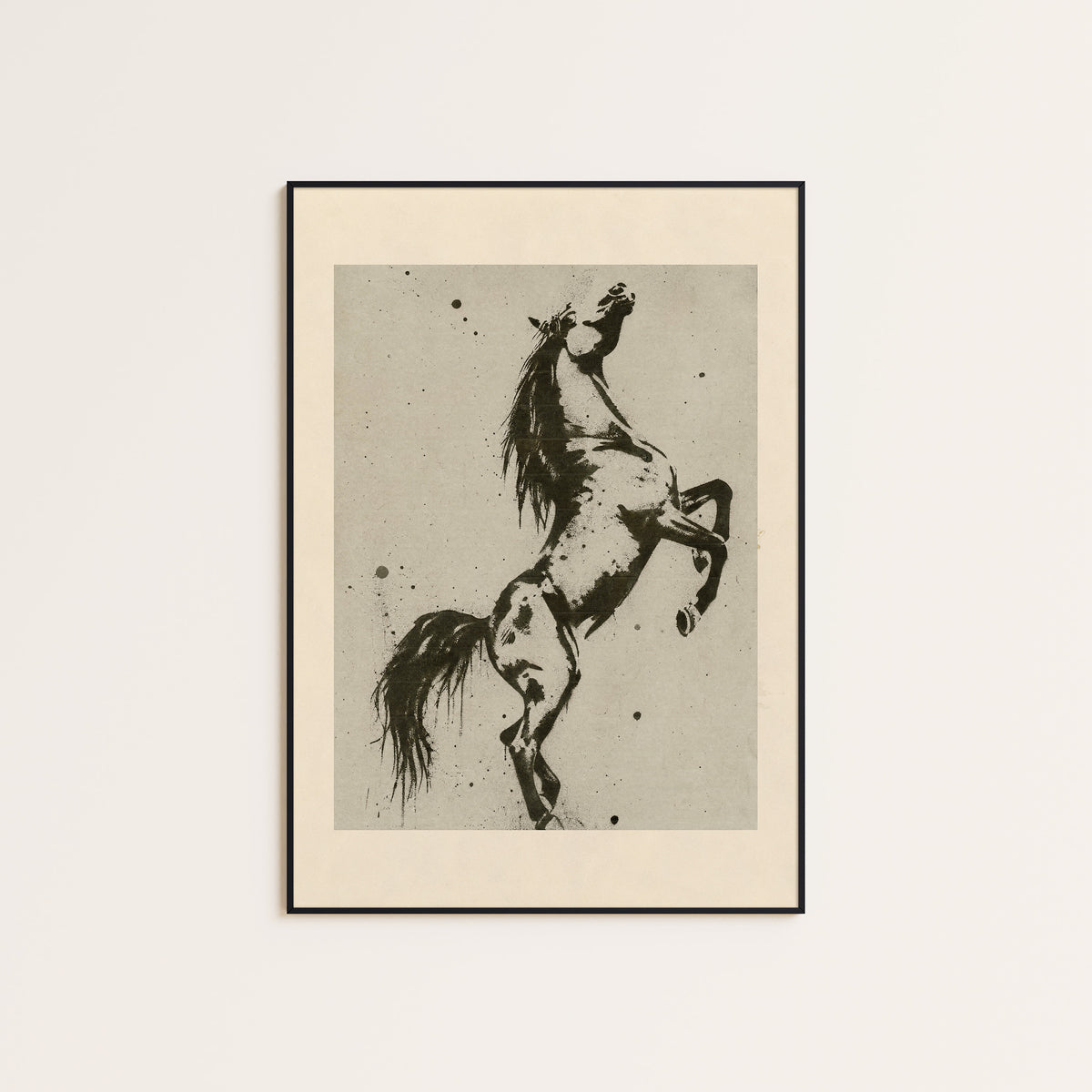 Rearing Horse Study western print displayed in a slim black frame