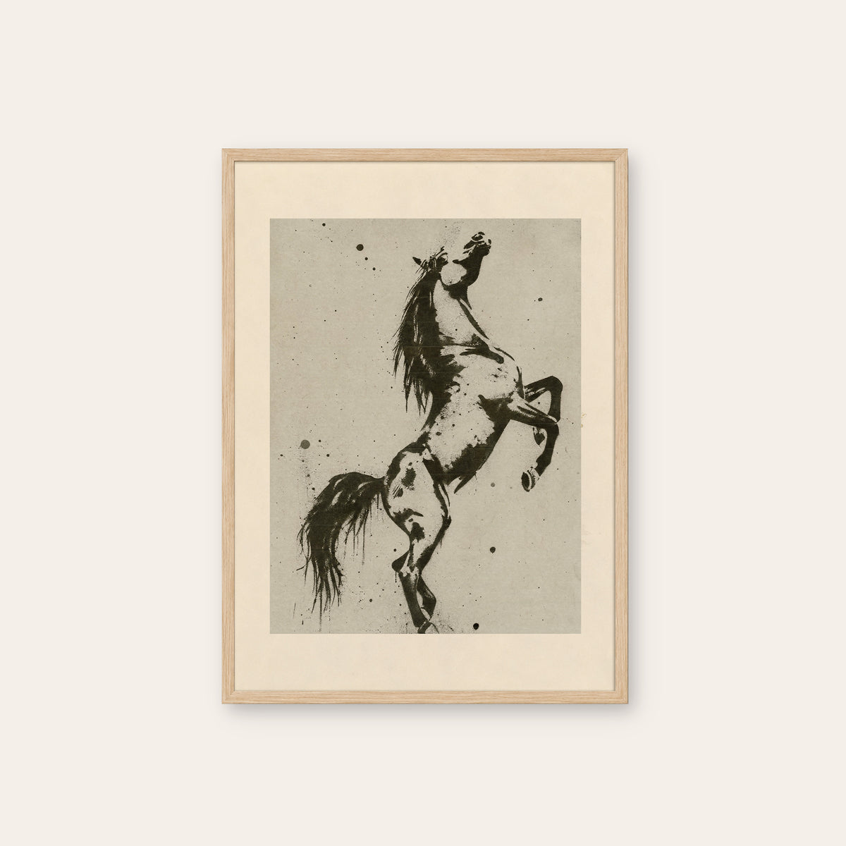Rearing Horse Study western print in a natural wood frame