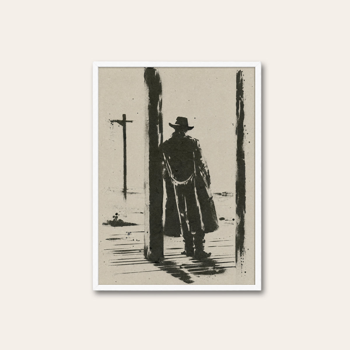 Waiting at the Post western print in a white frame