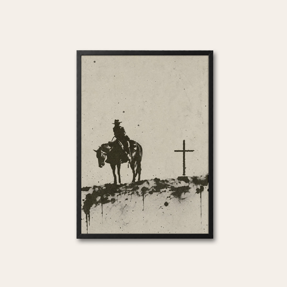 Rider at the Cross western print in a black frame